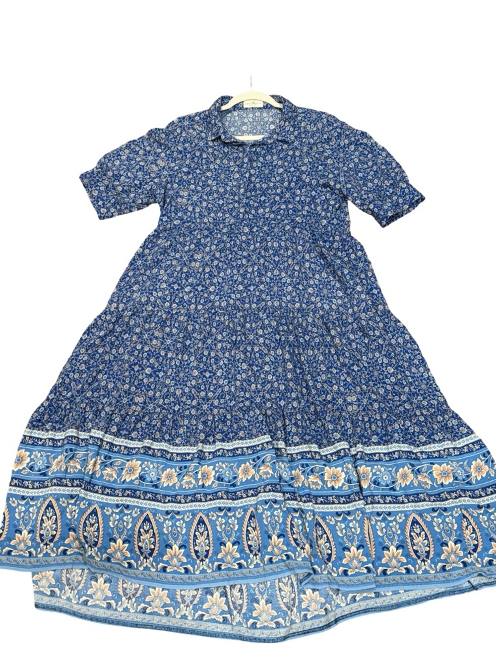 🌼 Natural Life Rebecca Midi Dress Blue Boho Cottagecore Size L - Picture 10 of 10